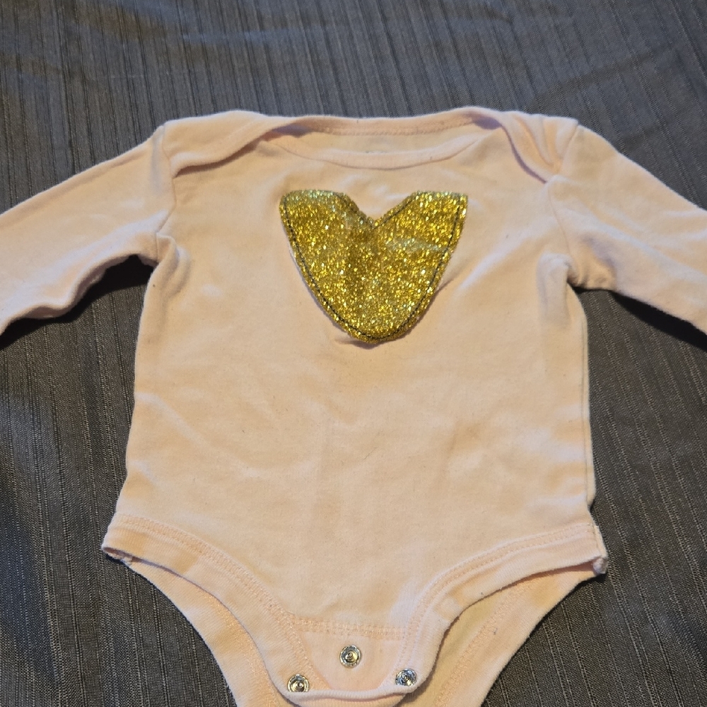 Pink Baby Onesie with Gold Heart